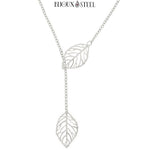 Collier argenté en y deux feuilles en acier inoxydable