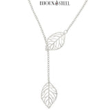 Collier argenté en y deux feuilles en acier inoxydable