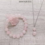 Collier argenté et bracelet en perles de quartz rose 
