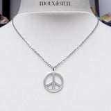 Collier argenté Peace and Love en acier inoxydable