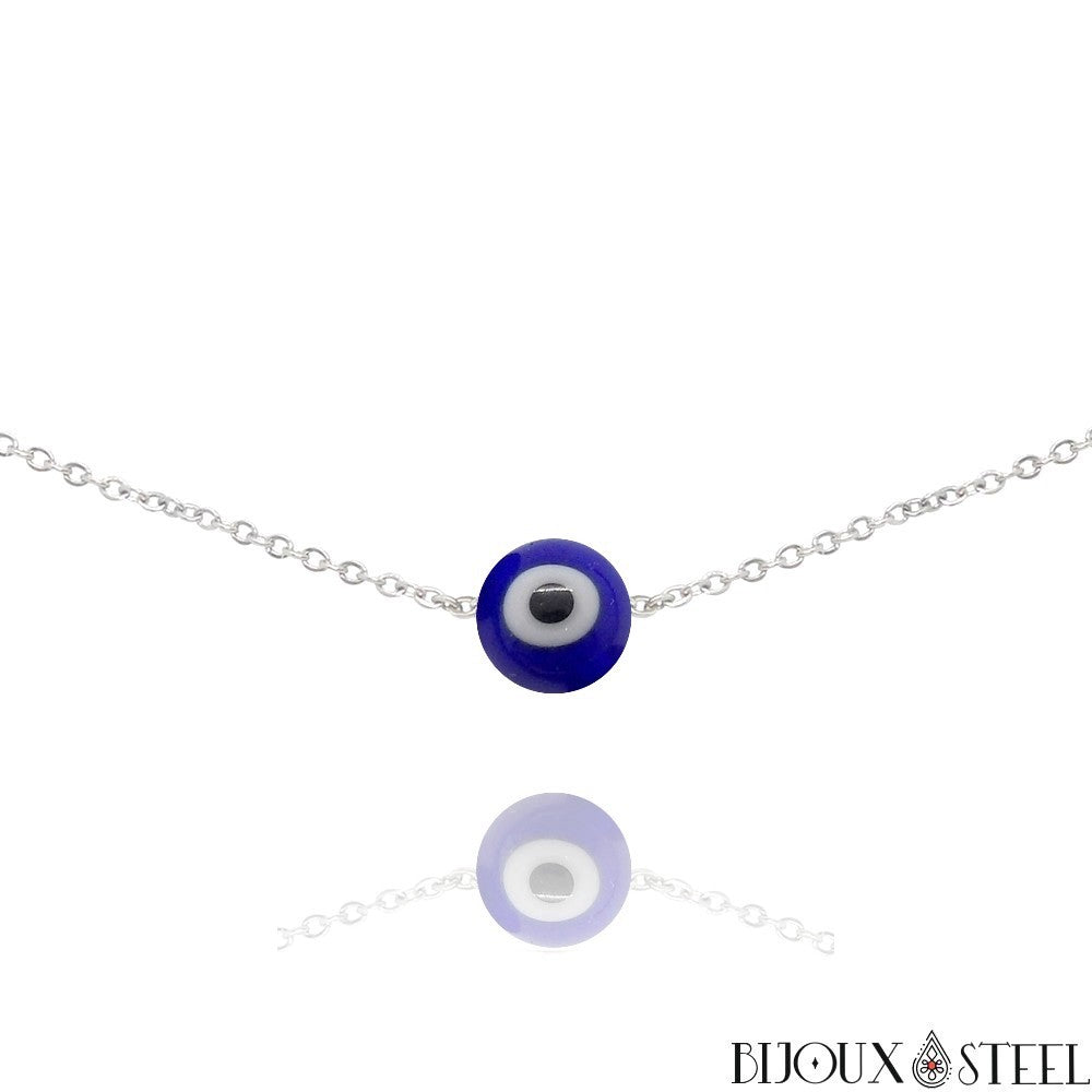GAVU Collier Acier Inoxydable Homme - Pendentif Mauvais Œil Protecteur Plaqué Or, Chaîne 50cm 55cm 60cm