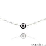 Collier argenté perle mauvais oeil noir et blanc 8mm en acier inoxydable