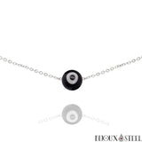 Collier argenté à perle mauvais oeil noire et blanche 10mm en acier inoxydable