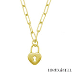 Collier chaîne trombone dorée à pendentif cadenas coeur en acier inoxydable