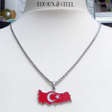 Collier chaîne vénitienne argentée à pendentif drapeau de la Turquie en acier chirurgical