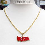 Collier chaîne vénitienne dorée à pendentif drapeau de la Turquie en acier chirurgical