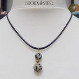 Collier cordon noir à pendentif jaspe lamparci