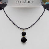 Collier cordon noir à pendentif perles en obsidienne noire pierre naturelle