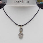 Collier cordon noir à pendentif deux perles de quartz tourmaline noire
