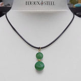 Collier cordon noir à pendentif double perle d'agate verte en pierre naturelle teintée