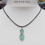 Collier cordon noir à pendentif deux perles d'amazonite pour femmes