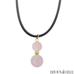 Collier cordon noir à pendentif doré deux perles de quartz rose en pierre naturelle