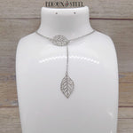 Collier cravate feuille argentée à pendentif feuille en acier inoxydable