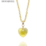 Collier doré à pendentif coeur ambre en verre et acier inoxydable