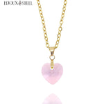 Collier doré à pendentif coeur rose en verre et acier inoxydable