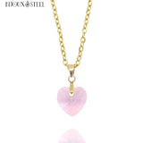 Collier doré à pendentif coeur rose en verre et acier inoxydable