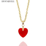 Collier doré à pendentif coeur rouge en verre et acier inoxydable