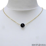 Collier doré à perle d'agate noire rayée en pierre naturelle 10mm en acier inoxydable