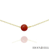 Collier doré à perle d'agate rouge 10mm en pierre naturelle teintée et acier inoxydable