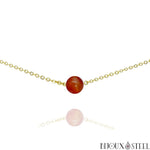 Collier doré à perle d'agate rouge 8mm en pierre naturelle teintée et acier inoxydable