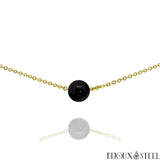 Collier doré à perle d'obsidienne noire 10mm en pierre naturelle et acier inoxydable