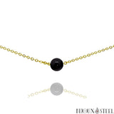Collier doré à perle d'obsidienne noire 8mm en pierre naturelle et acier inoxydable