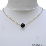 Collier doré ras du cou à perle d'obsidienne en acier inoxydable