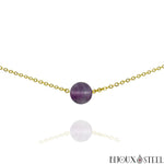 Collier doré à perle de fluorite violette 10mm en pierre naturelle et acier inoxydable