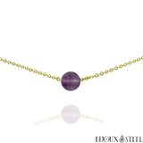 Collier doré à perle de fluorite violette 10mm en pierre naturelle et acier inoxydable