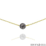 Collier doré à perle de quartz tourmaline 10mm en pierre naturelle et acier inoxydable
