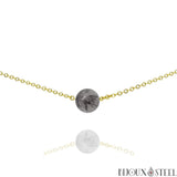 Collier doré à perle de quartz tourmaline 10mm en pierre naturelle et acier inoxydable