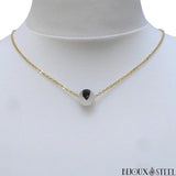 Collier ras du cou doré perle de quartz à inclusions de tourmaline