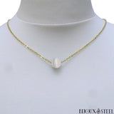 Collier doré à perle de sélénite en pierre naturelle et acier chirurgical