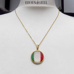 Collier doré drapeau de l'Italie sous cabochon et sa chaîne en acier inoxydable