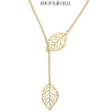 Collier doré en y deux feuilles en acier inoxydable