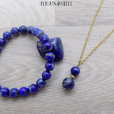 Collier doré et bracelet en perles de lapis-lazuli