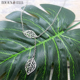 Collier en y deux feuilles argenté en acier inoxydable