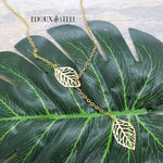 Collier en y deux feuilles doré en acier inoxydable