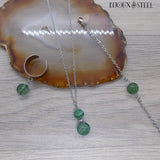 Collier et bijoux argentés femmes en perles d'agate verte teintée et acier inoxydable