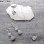 Collier et bijoux argentés en pierre de quartz tourmaline et acier inoxydable