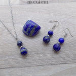 Collier et boucles d'oreilles en pierre de lapis-lazuli et acier inoxydable argenté