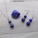 Collier et boucles d'oreilles en pierre de lapis-lazuli et acier inoxydable argenté