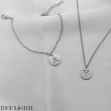 Collier et bracelet argentés à pendentifs médailles lettres personnalisables