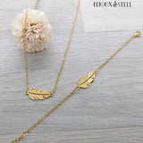 Collier et bracelet dorés feuille en acier inoxydable