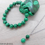 Collier et bracelet en perles de malachite