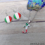 Collier femme argenté et boucles d'oreilles drapeau de l'Italie en acier inoxydable