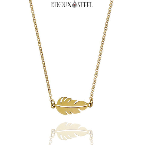 Collier feuille doré en acier inoxydable