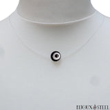 Collier fil de nylon à perle mauvais oeil noir et blanc 8mm 