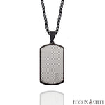 Collier homme plaque argentée et noire à strass en acier inoxydable