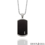 Collier homme plaque noire et argentée sertie de strass en acier inoxydable